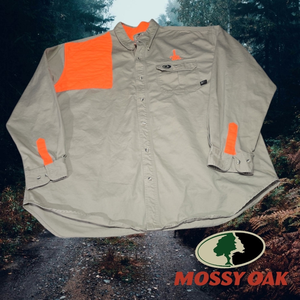 Mossy Oak Mens LS Shooter Quilted Patch Button Down Shirt Khaki Orange 3XL